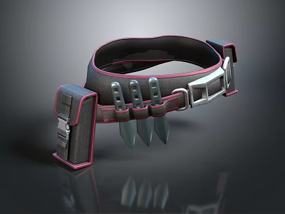 Tactical Gear Belt Featuring Black Red Trim Metal Buckle And Claw Tools 3d model