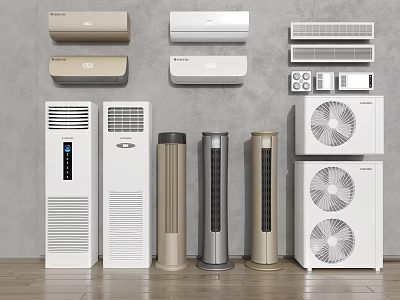 Different Types Of Air Conditioners And Fans Showcased 3d model
