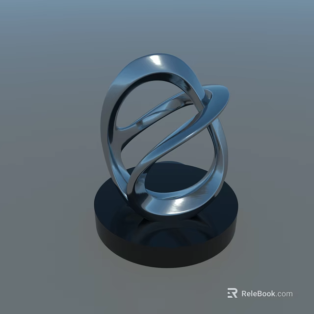 Residential Landscape With Modern Metallic Sculpture Circular Design Silver Finish And Black Base 3d model 