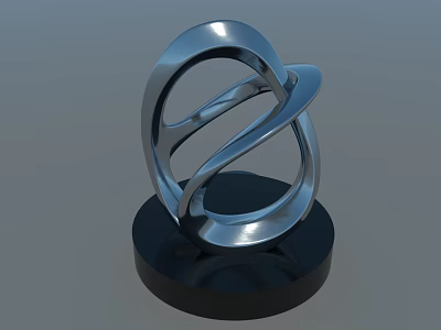 Residential Landscape With Modern Metallic Sculpture Circular Design Silver Finish And Black Base 3d model
