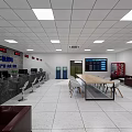 Vehicle Inspection Service Hall with Service Counter Digital Screens Seating Area and Vending Machine