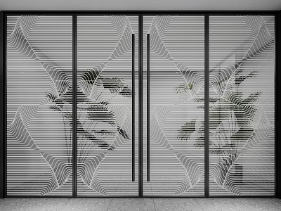 Modern Glass Door With Geometric Pattern And Black Frame For Interior Decoration 3d model