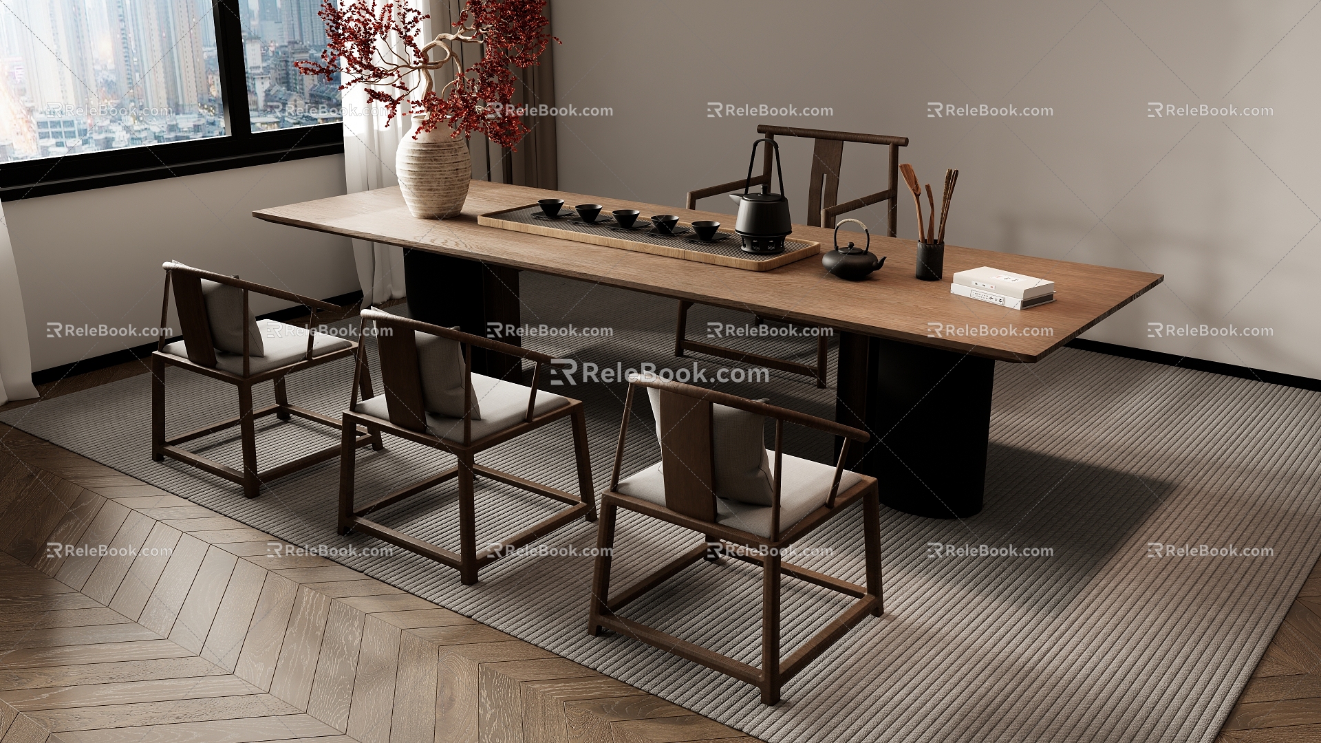 New Chinese Zen Tea Table and Chair Combination 3d model