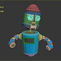 Blue Body Gray Head Robot Character With Mechanical Arms And Round Eyes