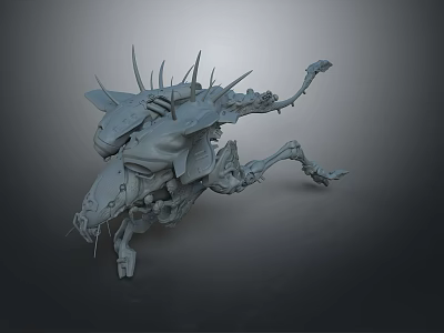Sci Fi Mechanical Creature Character Model with Spikes and Extended Limb Structure 3d model