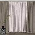Modern Brown Thick Curtains With White Sheer For Window Interior And Plant Vase