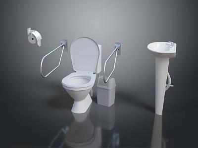 Bathroom Living Supplies With Toilet Grab Bars Sink Trash Bin And Toilet Paper Holder 3d model