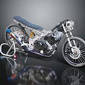 Custom White Motorcycle Featuring Blue Seat Black Frame Spoked Wheels And Metallic Engine