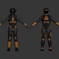 Sci-Fi Characters In Futuristic Astronaut Suits With Detailed Armor Front And Back Views