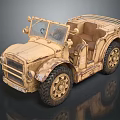 Vintage Military Jeep Model In Beige With Open Top Large Tires And Weathered Texture