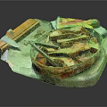 Sliced Roasted Meat In Transparent Bowl With Knife Fork And Colorful Cloth