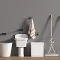 Modern White Bathroom Cleaning Supplies With Toilet Washbasin Mop Broom And Towel