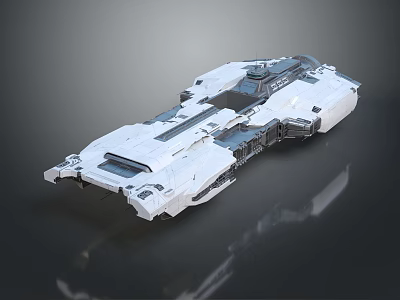 White Futuristic Sci Fi Spaceship 3D Model With Complex Structure And Engine Details 3d model