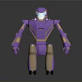 Purple Gold Robot Game Character With Glowing Blue Eyes Metallic Texture Design