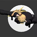 Anime Style 3D Character Model With Horns Long Golden Hair Purple Top And Blue Shorts