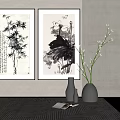 Traditional Ink Paintings With Bamboo And Lotus Artwork Home Interior Decor With Vases And Plants