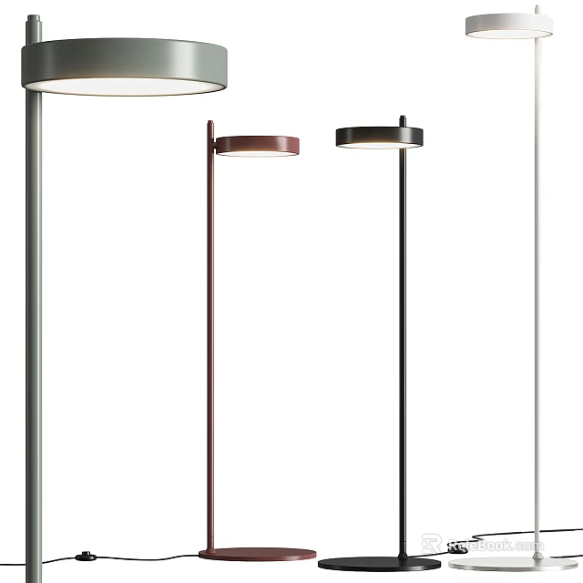 Modern Floor Lamps with Metal Stands and Three Different Color Designs 3d model 