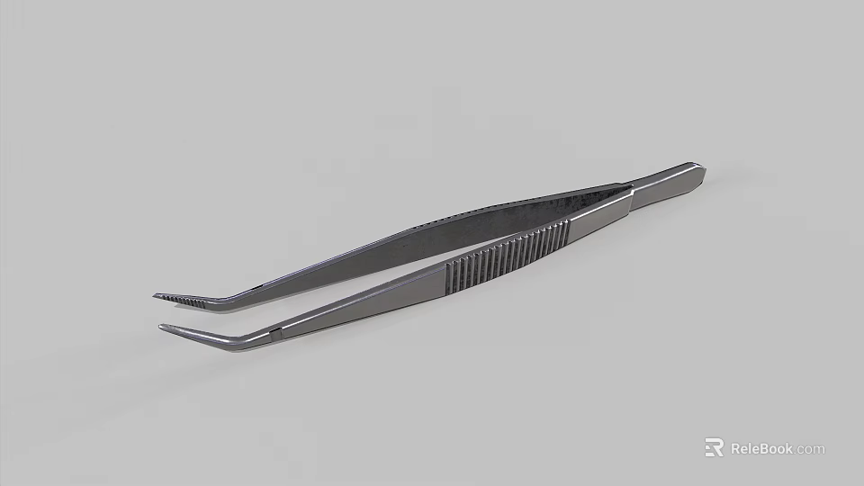Metal Tweezers With Curved Tips And Non Slip Grip For Household Use 3d model 