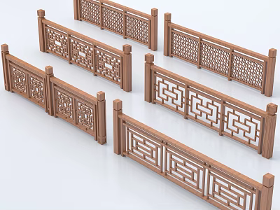 Traditional Chinese Style Wooden Railings With Intricate Carved Geometric Patterns 3d model