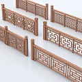 Traditional Chinese Style Wooden Railings With Intricate Carved Geometric Patterns
