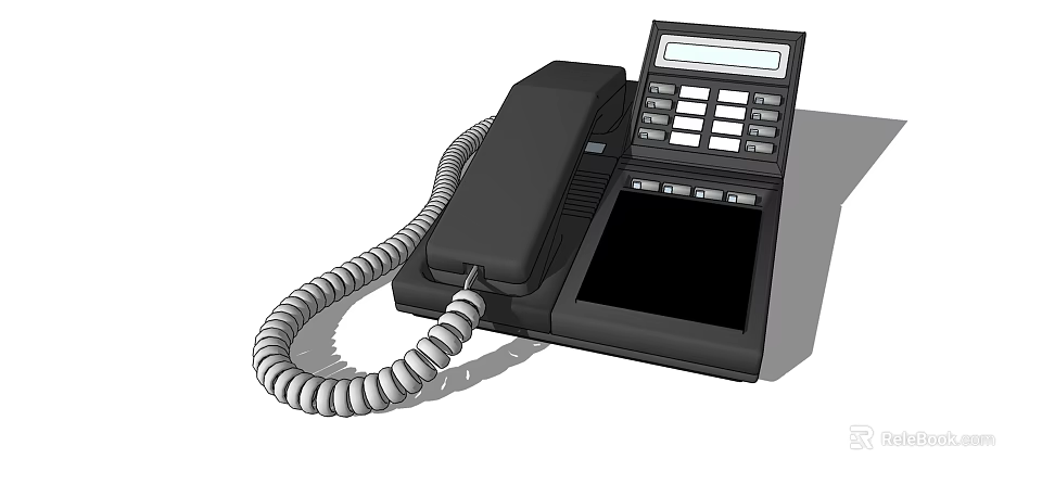 Black Landline Phone With Coiled Cord Handset Numeric Keypad And Display Screen 3d model 