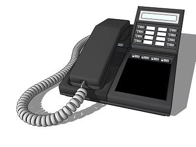 Black Landline Phone With Coiled Cord Handset Numeric Keypad And Display Screen 3d model