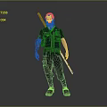 Man with Mechanical Arm and Long Rifle in Cyberpunk Gray Vest and Black Pants
