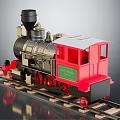 Vintage Style Electric Toy Train with Red Carriage Black Chimney and Green Panel on Tracks