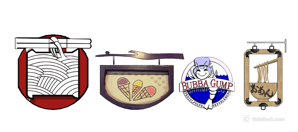 Public Facility Commercial Signs With Ice Cream Cones And Bubba Gump Logo 3d model 