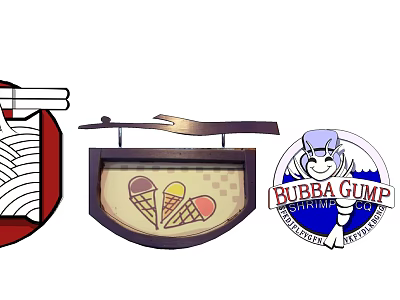 Public Facility Commercial Signs With Ice Cream Cones And Bubba Gump Logo 3d model