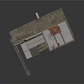Industrial Structure 3D Model With Metal Framework Elevated Platform Staircase And Pipes