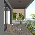 Relaxing Home Balcony Design With Wooden Flooring Greenery Leisure Chair And Natural Scenery
