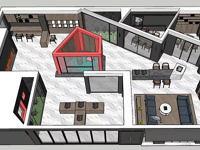 Modern Interior Layout Design With Open Living Dining Kitchen And Furniture 3d model