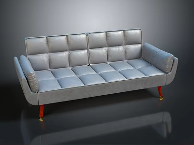 Gray Tufted Sofa with Curved Armrests Red Legs and Gold Accents 3d model