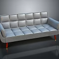 Gray Tufted Sofa with Curved Armrests Red Legs and Gold Accents