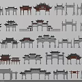 Chinese Traditional Memorial Archways In Various Styles With Red Gray Designs And Carved Details