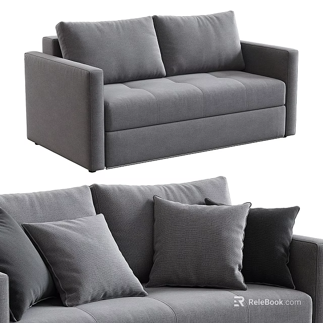Modern Grey Two-Seater Sofa with Soft Pillows and Comfortable Sleek Design 3d model 