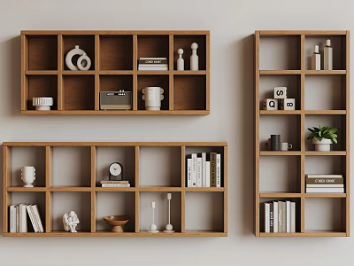 Wooden Wall Mounted Shelving Unit For Storage And Display Of Books Decor And Plants 3d model