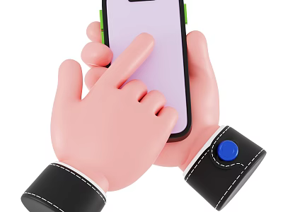 Decorative Accessory Combination Featuring Black Wristband With Blue Button On Hand Holding Phone 3d model