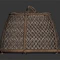Handwoven Rattan Basket With Grid Pattern For Home Storage And Decor