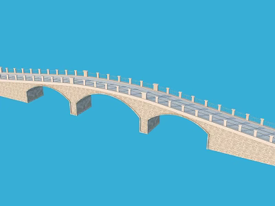 Classical Stone Arch Bridge With Multiple Arches And Decorative Railings On Blue Background 3d model