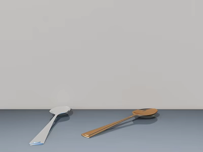 Modern Tableware Set With White And Gold Metal Spoons On Gray Surface 3d model