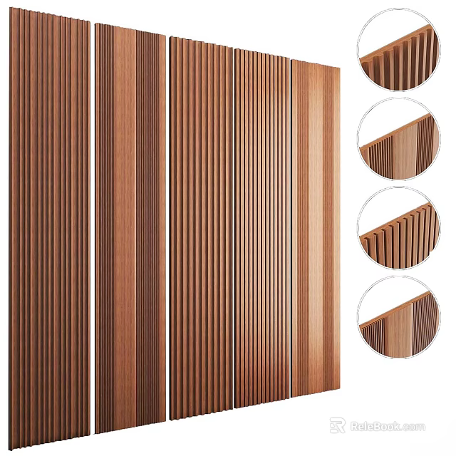 Wooden Vertical Slat Wall Panels With Detailed Texture For Modern Interior Decor Design 3d model 