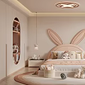 Cozy Children's Room Interior With Rabbit Ear Headboard Stuffed Toys And Round Rug