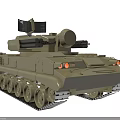 Olive Green Military Tank With Turret Radar Antenna Tracks And Headlights
