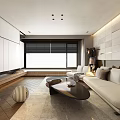 Modern Living and Dining Room Interior Design With Sofa Coffee Table Rug And Tile Wall