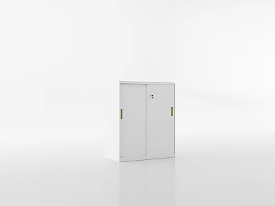 White Storage Cabinet With Two Doors And Green Handles For Home Organization 3d model