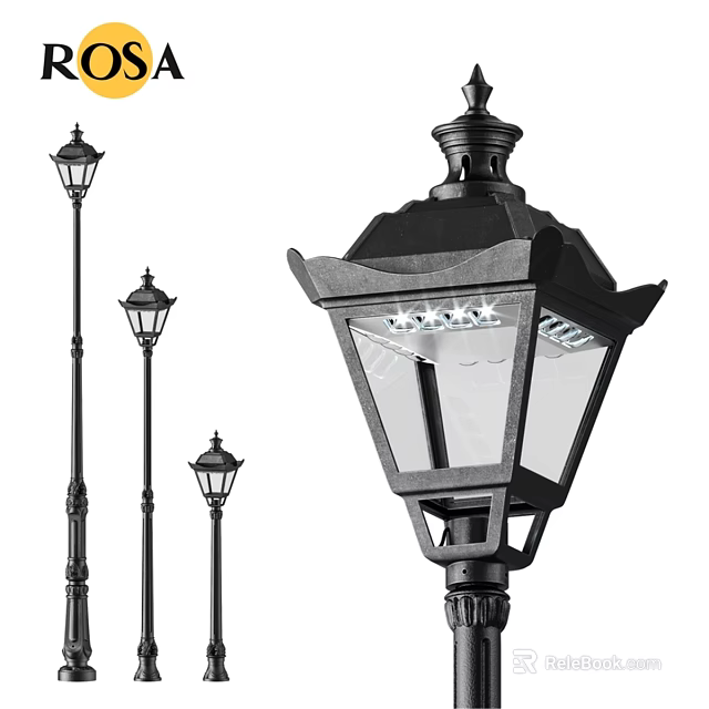 Classic Black Outdoor Street Lamps With Glass Shades And LED Lights 3d model 