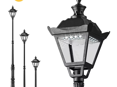Classic Black Outdoor Street Lamps With Glass Shades And LED Lights 3d model
