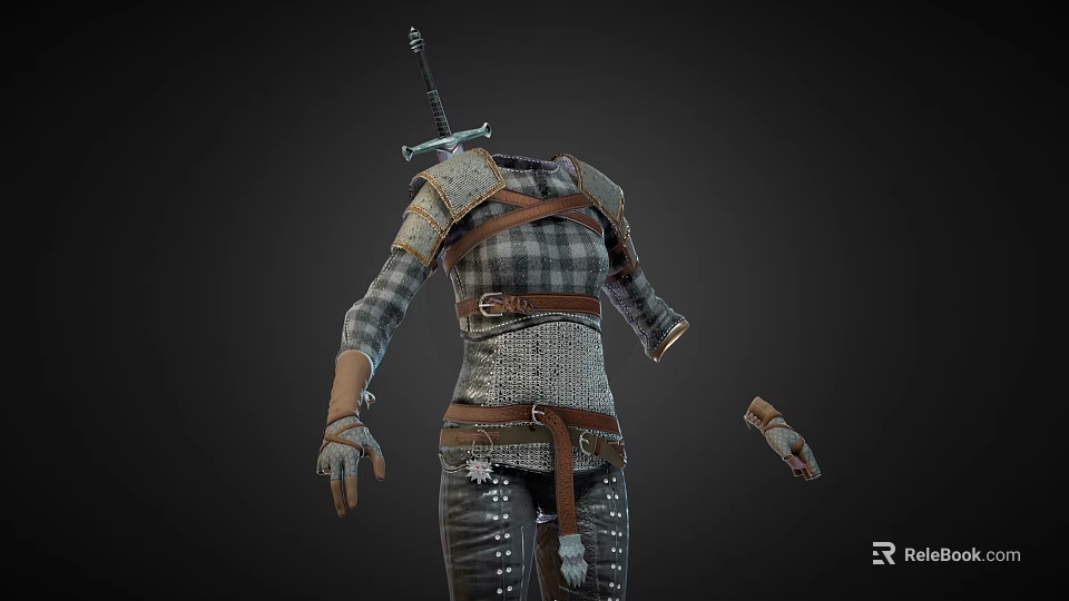 Medieval Armor Clothing Model With Sword Chainmail Leather Straps And Gauntlet 3d model 